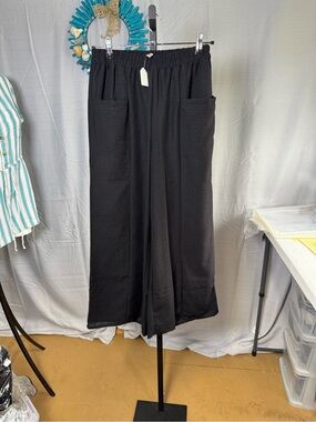 Zenana Wide-Leg Elastic Waist Black Pull-On Pants